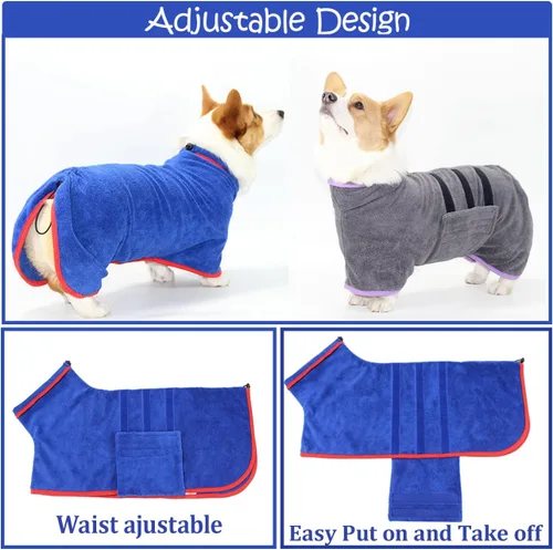 Vista 4 de Abrigo de Secado para Perros - Bata Toalla de Secado Rápido para Perros - Albornoz de Microfibra Súper Absorbente para Mascotas, Cuello Ajustable