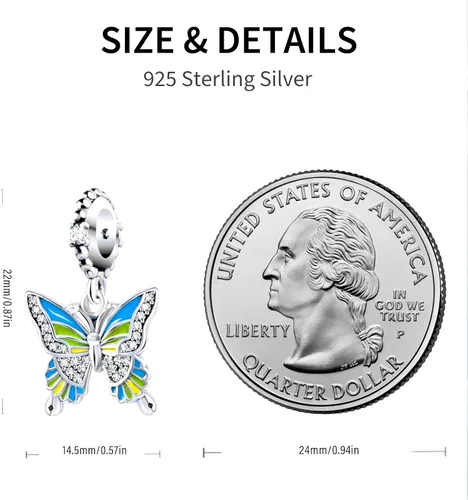 Vista 2 de Tedit Dijes de plata de ley 925 para pulseras y collares, colgante de mariposa de colores, regalos de joyería para mujeres, familiares y amigos
