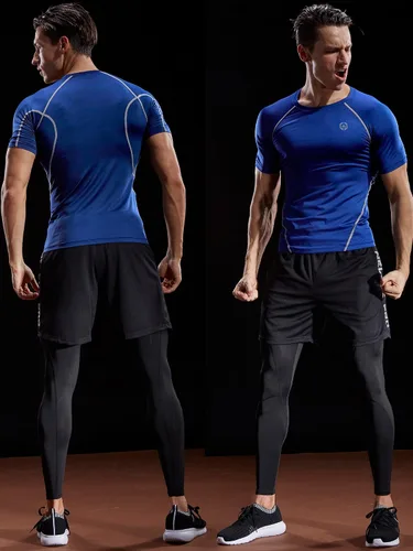 Vista 2 de NELEUS Paquete de 3 camisetas de entrenamiento de capa base de compresión atlética para hombre
