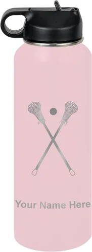 Vista 16 de LaserGram Botella de agua personalizada, palitos de lacrosse, acero inoxidable de doble pared aislada al vacío con popote superior, regalo grabado