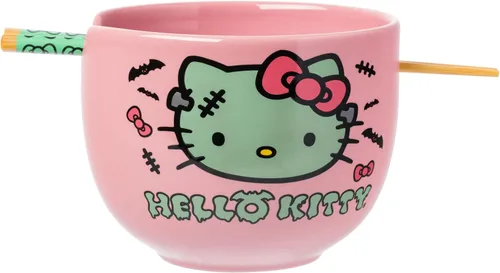 Vista 73 de Silver Buffalo Sanrio Hello Kitty Flowers, cuenco de ramen con palillos Patrón de flores de Hello Kitty