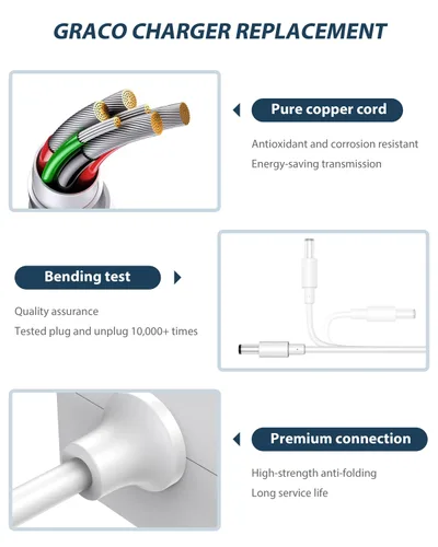 Vista 4 de CONMDEX Graco - Cable de repuesto para columpio de bebé de 10 pies de largo, cable de alimentación para columpio Graco Simple Sway