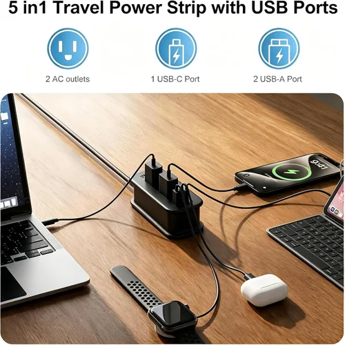 Vista 5 de VYLEE Universal Travel Adapter with 6FT Extension Cord