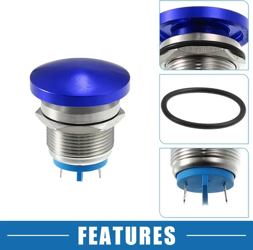 Vista 3 de Impermeable IP65 Momentaria Cabeza de Seta Interruptor de Botón para Coche Metal 0.748 in 3A 250V Botón Interruptor Azul (Juego de 2)