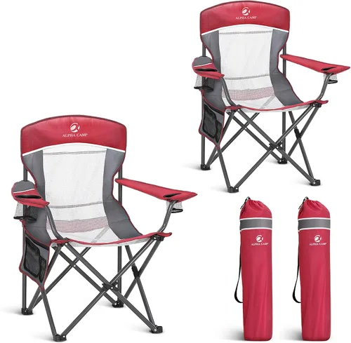 Vista 10 de LET'S CAMP Paquete de 2 sillas de campamento con respaldo de malla, portátil, plegable, resistente, para exteriores, 330 libras, silla de brazo Negro