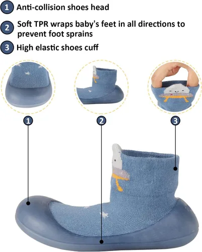 Vista 2 de Zapatos de calcetín para bebé, suela de goma de animales, antideslizantes, para interiores, para niños y niñas, primer piso, zapatilla