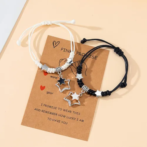 Vista 5 de Aesnefe Pulseras para parejas para 2 personas Pinky Promise a juego para parejas, regalos de relación de larga distancia para novio, aniversario