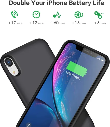 Vista 2 de Funda de batería para iPhone XR, funda de carga portátil de 6800 mAh para iPhone XR, batería externa recargable, batería externa, funda protectora