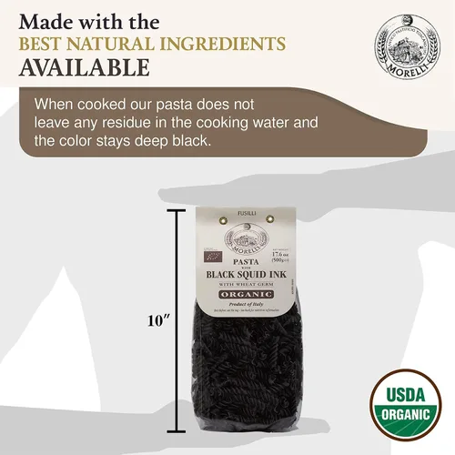 Vista 6 de Morelli Pasta de tinta de calamar Fusilli (Rotini) - Pasta orgánica italiana - Fideos de pasta negra - Sémola de trigo duro - Nero Di Seppia Hecho