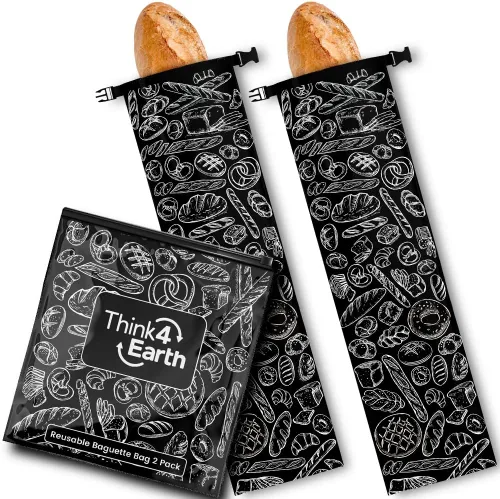 Vista 7 de THINK4EARTH® Bolsas de pan reutilizables negras prémium para pan casero, duraderas y lavables (paquete de 2)