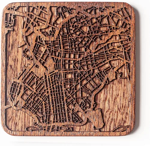Vista 97 de Posavasos Amsterdam Map by O3 Design Studio, 1 pieza, posavasos de madera Sapele con mapa de la ciudad, hecho a mano, varias ciudades opcionales
