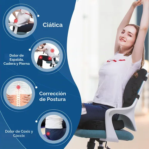 Vista 2 de QUTOOL Cojín ortopédico de asiento y almohada de apoyo lumbar para silla de oficina y coche, en espuma viscoelástica con funda lavable, cojín