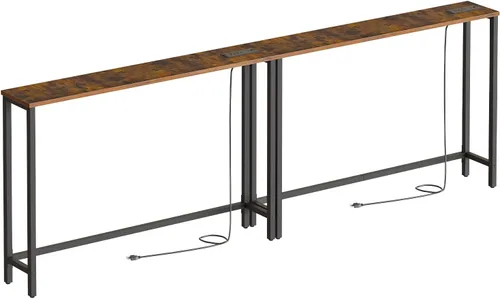 Vista 16 de HOOBRO - Mesa de consola delgada de 47.2", con tomas de corriente, mesa detrás del sofá de 5.9" con estación de carga, mesa de sofá estrecha, mesa