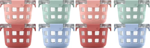 Vista 7 de Ello Duraglass Refresh - Paquete de 8 recipientes de vidrio reutilizables de 2 tazas con tapas a prueba de fugas y fundas protectoras de silicona