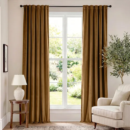 Vista 41 de Lazzzy Cortinas opacas de terciopelo beige de 84 pulgadas de largo con aislamiento térmico para oscurecer la habitación, cortinas forradas de lujo