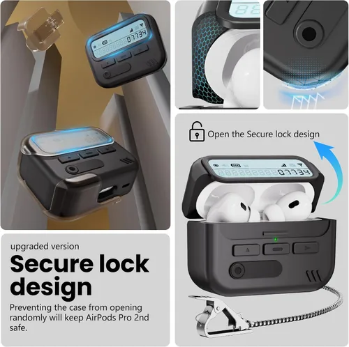 Vista 4 de Funda para AirPods Pro 2 con bloqueo de seguridad, color negro negro (C-BLACK)