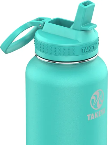 Vista 2 de Takeya Actives - Botella de agua con tapa con popote, duradera y de fácil cuidado, con aislamiento de acero inoxidable, tapa sin BPA con asa
