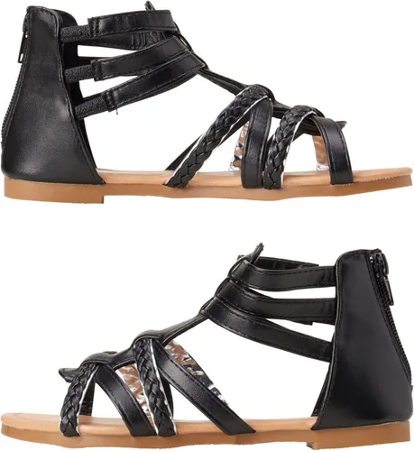 Vista 3 de bebe Sandalias para niñas pequeñas, sandalias de gladiador con correas de cuero sintético y cremallera en el talón, Negro