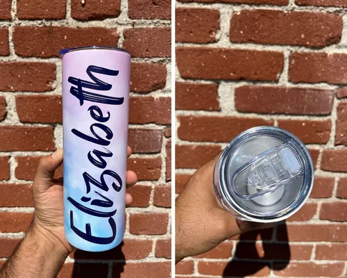 Vista 6 de Vaso delgado personalizado con tapa a prueba de fugas, 20 onzas, diferentes opciones de fondo y fuente, vaso personalizado con nombre, regalos