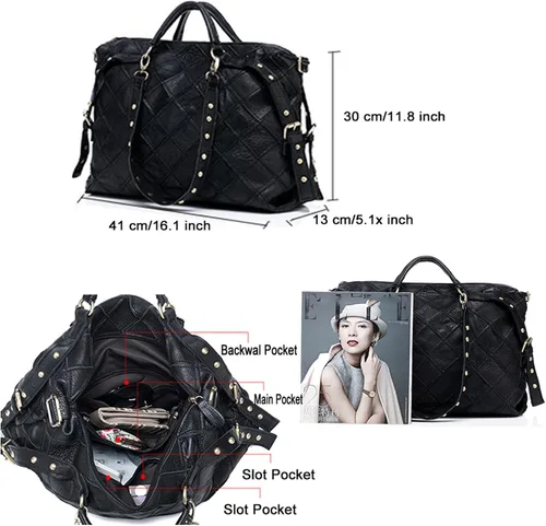 Vista 3 de Bolso de mano multicolor para mujer, diseño abstracto, bolso de hombro de cuero genuino