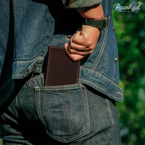 Vista 7 de RAW HYD - Cartera larga de cuero para hombres Funda de chequera doble un gran regalo para hombres