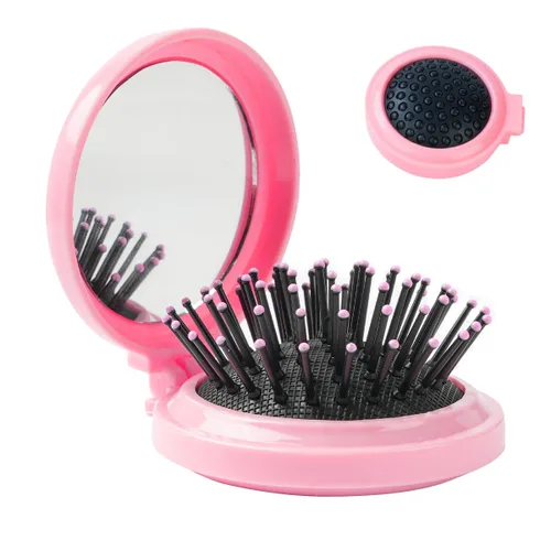 Vista 7 de 2 cepillos de pelo plegables para espejo de viaje, peine de pelo de bolsillo, cepillo de pelo con espejo, mini cepillo de pelo redondo para mujeres