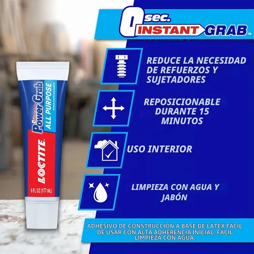 Vista 2 de Loctite Power Grab Express Adhesivo de Construcción Multiusos, Blanco, Tubo Exprimible de 3 fl oz, 1 Paquete - Pegamento de Construcción Versátil