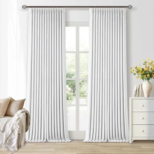 Vista 179 de Juego de 2 paneles de cortinas plisadas negras de 80 pulgadas para sala de estar, cortinas plisadas de lino con forro de 80 pulgadas de largo, 100%