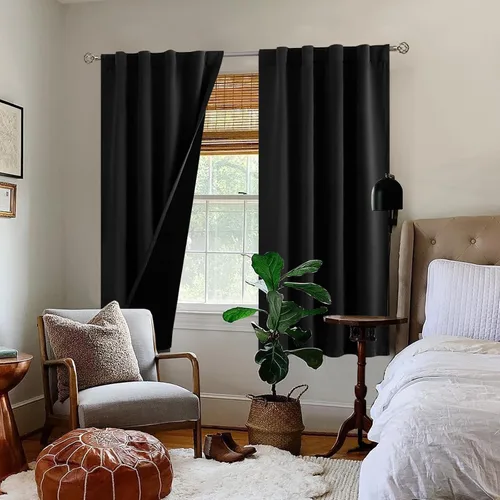 Vista 9 de BGment Cortinas negras 100% opacas de 63 pulgadas de largo con forro aislante térmico, bolsillo para barra y pestaña trasera, cortina de ventana