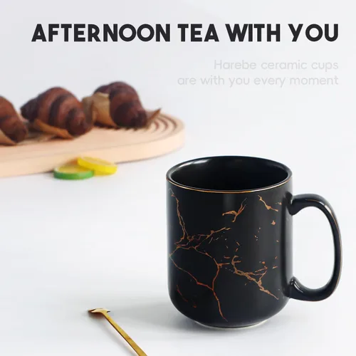 Vista 6 de harebe Taza de Café de Cerámica Extra Grande de Mármol Negro Dorado de 22 OZ, Tazas de Latte Altas Extragrandes, Taza Gigante Grande para Hombres