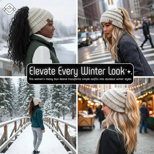 Vista 174 de Funky Junque - Gorro para mujer con ranura para cola de caballo