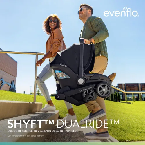 Vista 2 de Evenflo Shyft DualRide Combo de Asiento de Coche Infantil y Cochecito con Almacenamiento Carryall (Gris Boone)