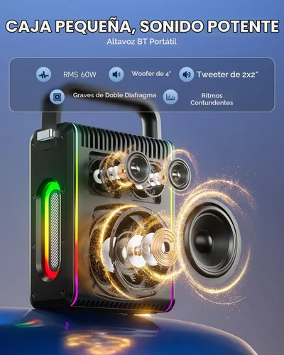 Vista 4 de Moukey MPS5 - Máquina de karaoke portátil, altavoz recargable de 200 W de potencia máxima con 2 micrófonos inalámbricos y correa, compatible con BT