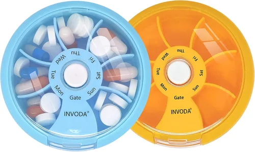 Vista 24 de 12 PIEZAS INVODA - Organizador semanal de pastillas con 7 compartimentos, pastillero giratorio para medicación diaria y vitaminas - Estuche portátil