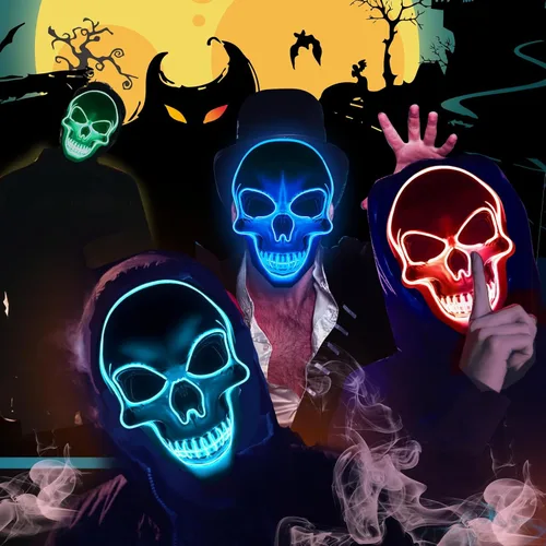 Vista 3 de OceanWings Máscara de Halloween con luz para suministros de recuerdo de fiesta con 3 modos Azul