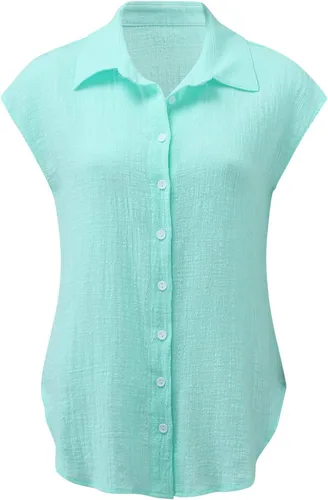Vista 36 de Ceboyel Camisas para mujer de moda de verano, algodón, lino, manga corta, cuello con botones, blusa casual para mujer 2023