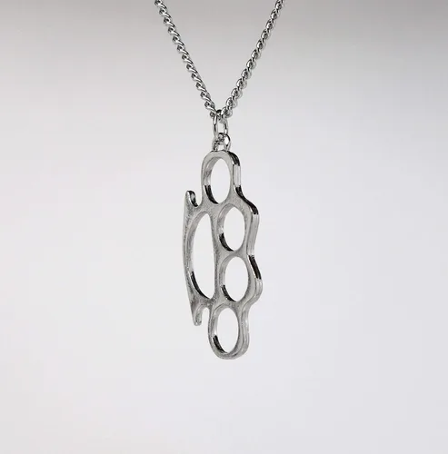 Vista 6 de Réplica "Knucks Charm" Collar colgante de plata pulida cadena de veinte pulgadas, Metal