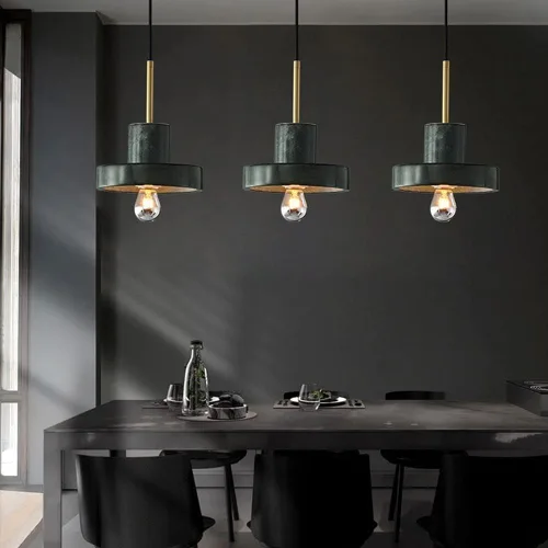 Vista 2 de Lámpara colgante moderna para isla de cocina, lámparas nórdicas de latón para comedor, lámpara de suspensión de mármol con enchufes E27/E26, luces