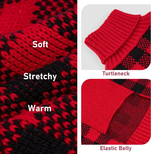 Vista 3 de KYEESE - Suéter de Navidad para perros con diseño de renos para perros pequeños, ropa a cuadros de búfalo rojo con agujero para la correa para días