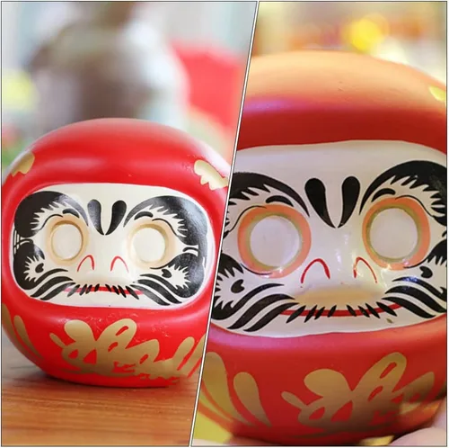 Vista 4 de Tofficu Hucha japonesa Daruma – Figura de cerámica roja Daruma para decoración del hogar, ahorro para niños y decoración zen japonesa – 4.33 pulgadas