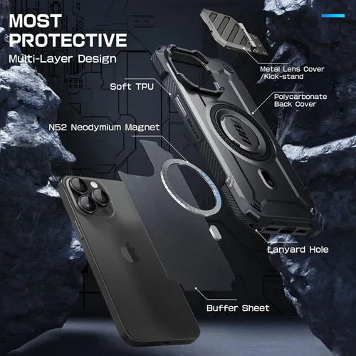 Vista 7 de SUPCASE para iPhone 15 Pro Max Funda con cubierta para cámara y soporte (UBMag XT) [Compatible con MagSafe] [Soporte incorporado]