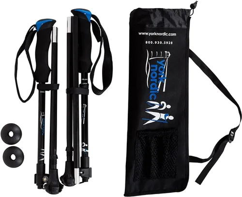 Vista 10 de York Nordic Bastones plegables ultraligeros para caminar, listos para viajar, con patas de goma, cestas y bolsa