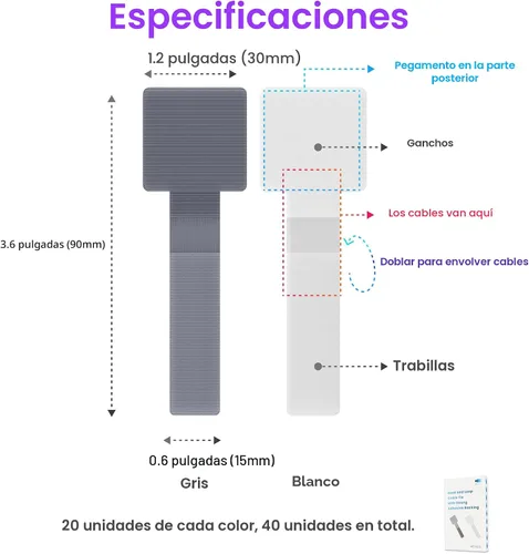 Vista 7 de LX IntMfr. Sujetacables de gancho y bucle, correas de cable autoadhesivas de gancho y bucle, organizador de cables con parte trasera adhesiva, clip