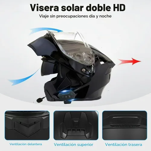 Vista 5 de Casco de motocicleta con Bluetooth, casco modular de motocicleta con Bluetooth, aprobado por DOT, doble visera, abatible, con Bluetooth, casco
