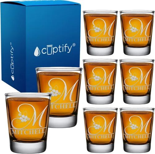 Vista 40 de Vaso de chupito personalizado con nombre de círculo elaborado de 2 onzas, parte inferior negra grabada con texto personalizado para regalos, bodas