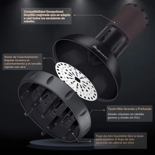 Vista 4 de Segbeauty Difusor de cabello para cabello rizado, flujo de aire ajustable mejorado, cuenco profundo, accesorio de difusor profesional de salón
