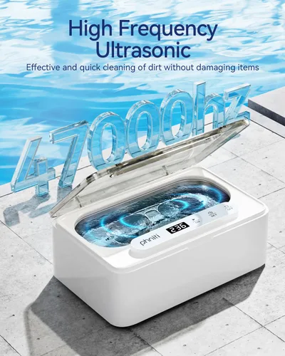 Vista 3 de Phniti Limpiador ultrasónico de joyería, limpiador ultrasónico de 47 KHz para retenedores, joyas, dentaduras postizas, alineadores con tres modos