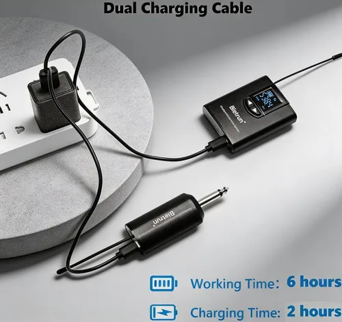 Vista 4 de Bietrun - Sistema de micrófono inalámbrico UHF Lavalier de solapa/micrófono para auriculares/micrófono de soporte, rango de 50.3 metros, transmisor
