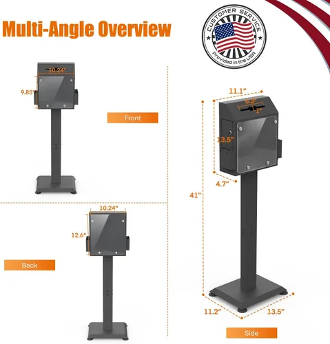 Vista 7 de Caja de sugerencias con soporte, cajas de donación negras para recaudación de fondos, urna de metal resistente con cerradura y llaves, ideal