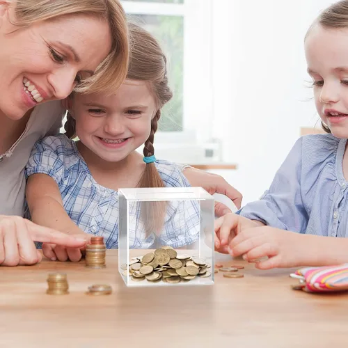 Vista 7 de Hucha de acrílico transparente compacto contenedor de monedas para uso diario para accesorios para el hogar y ahorros educativos